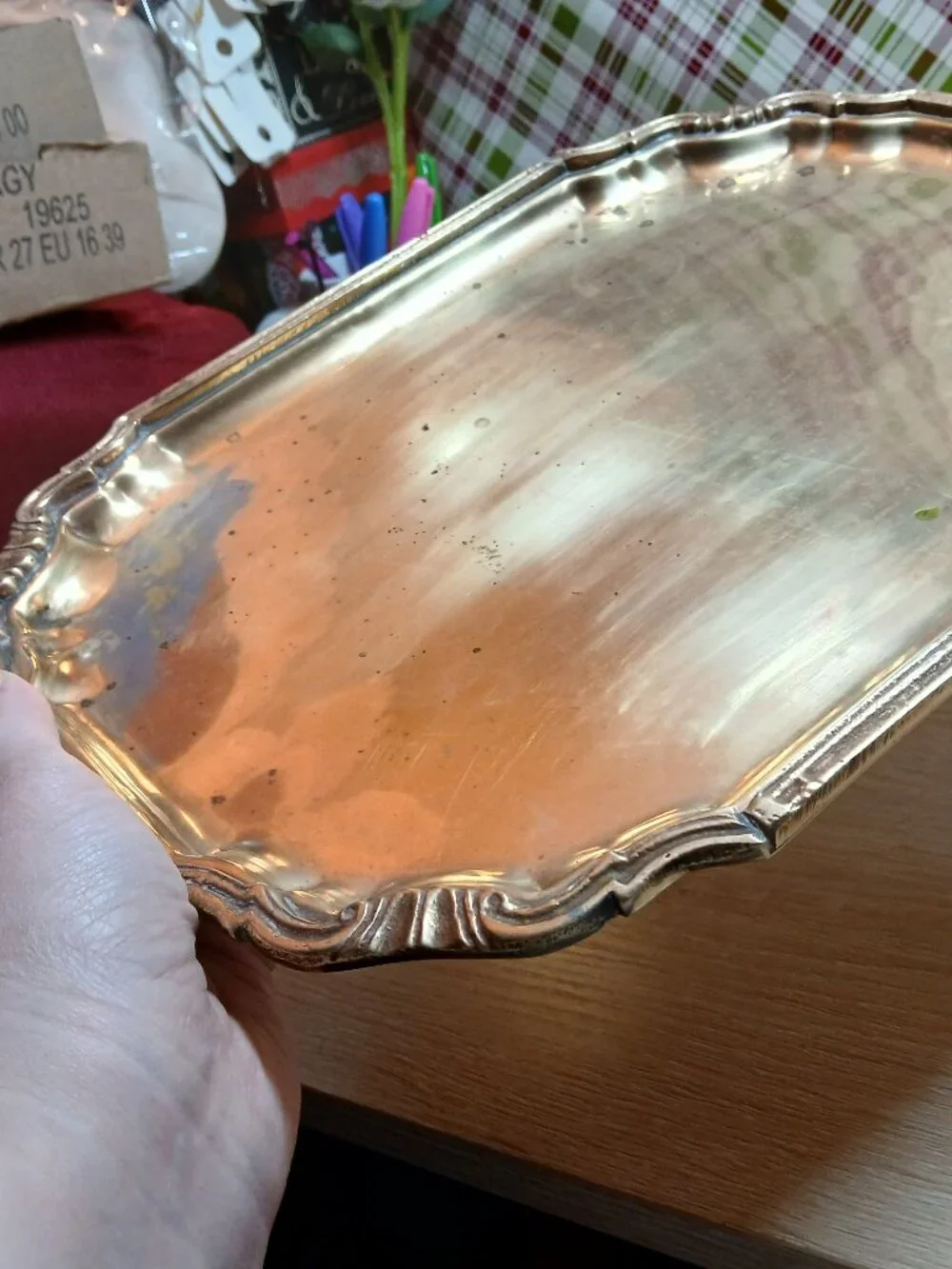 JCPENNEY BRASSWARE BRASS ORNATE EDGE METAL PLATTER TRAY MADE IN INDIA